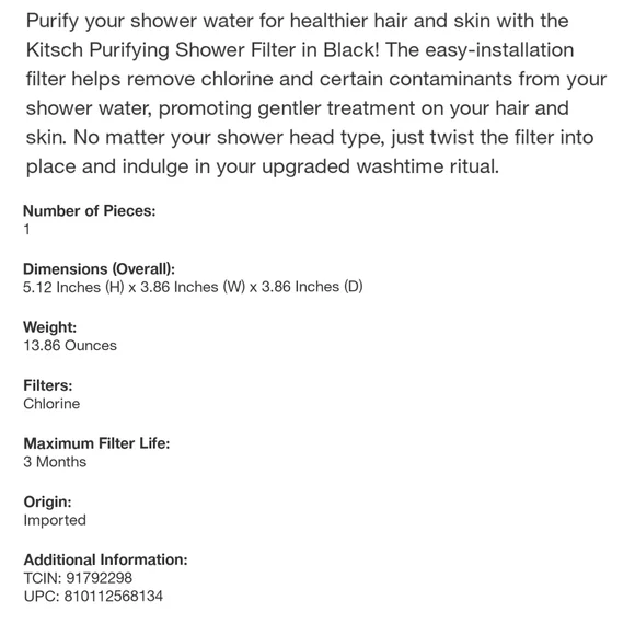 Kitsch NWT Mass Purifying Shower Filter in Black - Picture 6 of 6